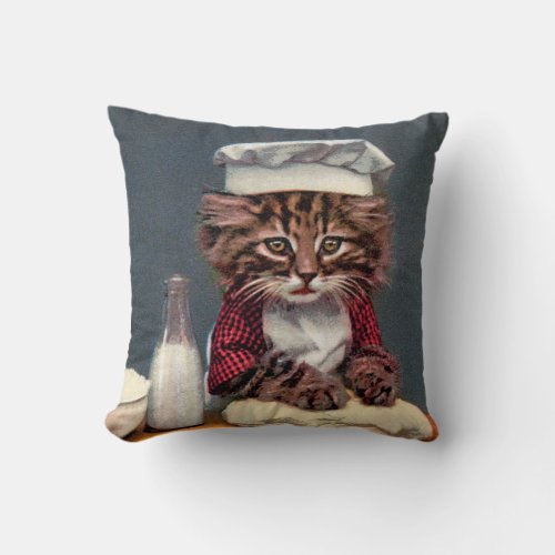 Kitten Making Bread Unknown artist Throw Pillow