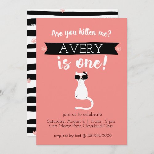 Kitten Me First Birthday Invitation