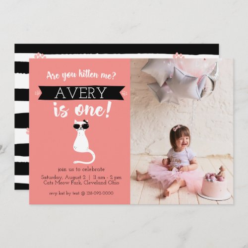 Kitten Me First Birthday Photo Invitation