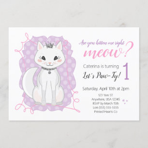 Kitten Meow Birthday Invitation Pink and Purple