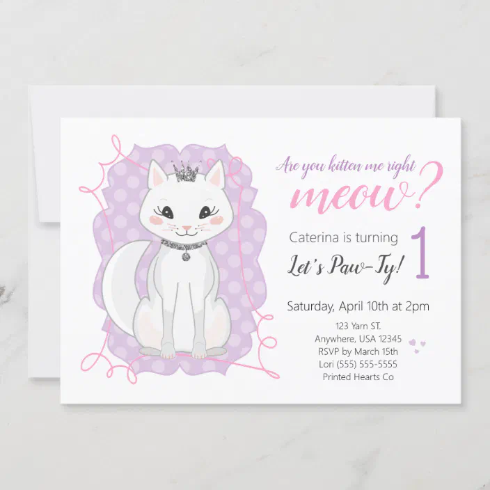Kitty Princess Cat Meow Kitty Birthday Invitation