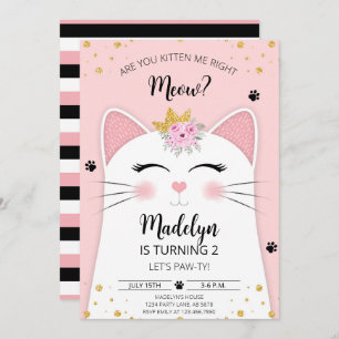 Kitten Meow Birthday Pink Invitation