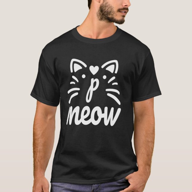 kitten meow monogram initials letter p cat face he T-Shirt (Front)