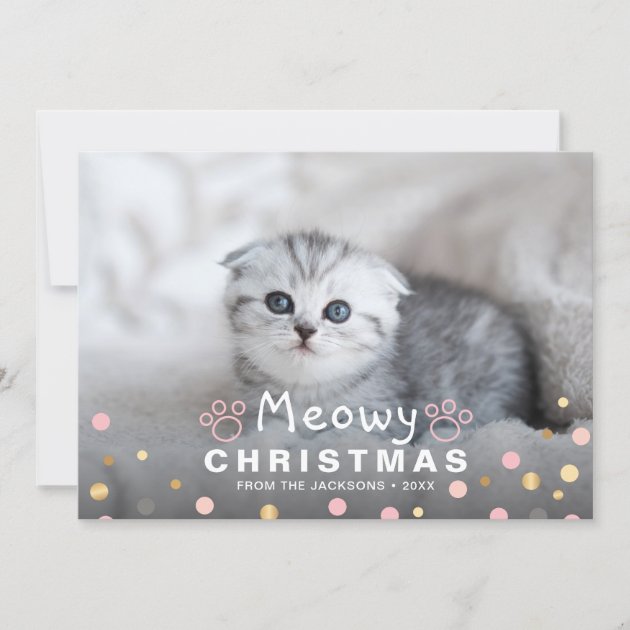 Kitten Meowy Christmas Pet Cat Paws Photo Holiday Card