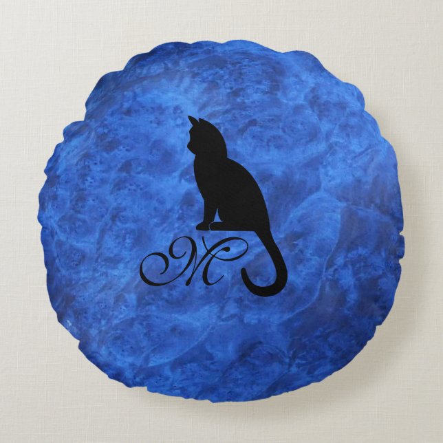 Kitten Monogram Sapphire Blue  Round Pillow (Front)