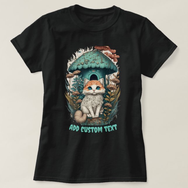 Kitten Mushroom House Floral, Cat Pet Lovers T-Shirt (Design Front)