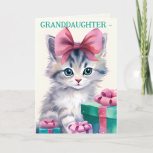 KITTEN n BOW GRANDDAUGHTER CHRISTMAS CARD