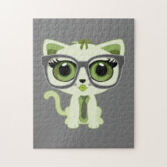 Kitten Nerd - Green Jigsaw Puzzle (Vertical)