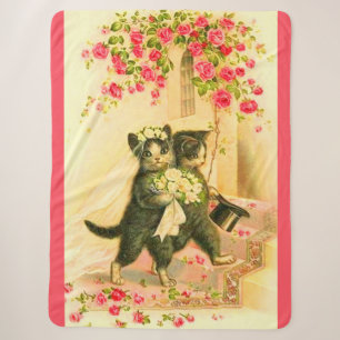 kitten newlyweds print sherpa blanket