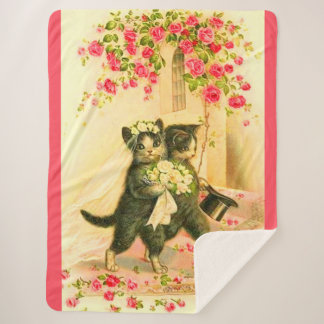 kitten newlyweds print sherpa blanket