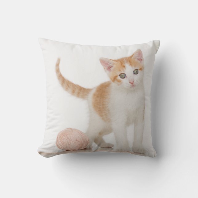 Kitten Next To Ball Of String Throw Pillow (Front)