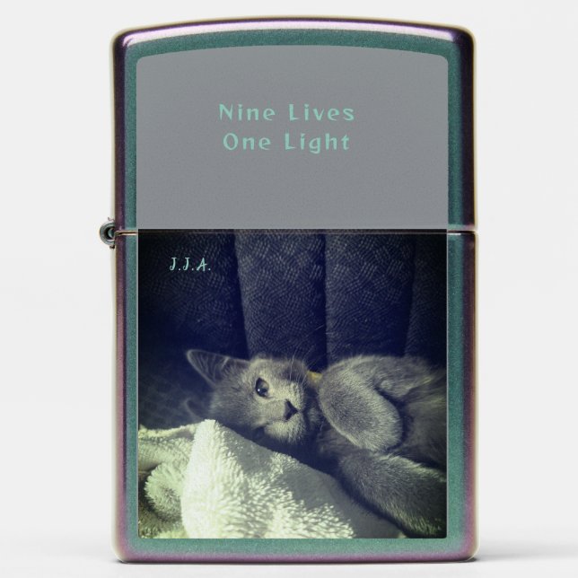 Kitten Nine Lives w/ Initials or Name Zippo Lighter (Front)
