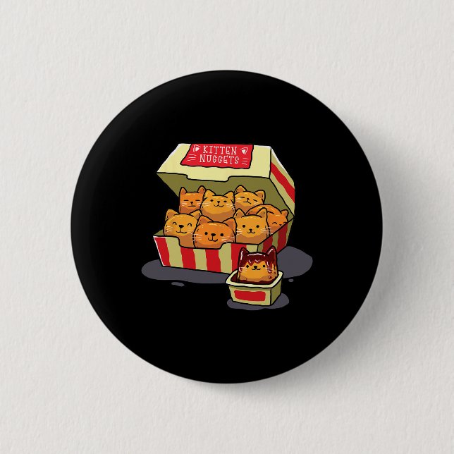 Kitten Nuggets Food Pun Cat Lover Gift Chicken Nug Button (Front)