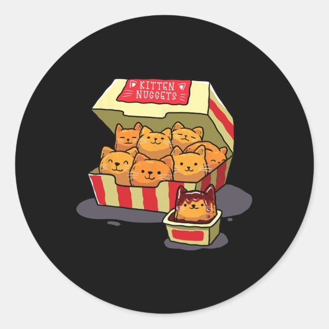 Kitten Nuggets Food Pun Cat Lover Gift Chicken Nug Classic Round Sticker (Front)