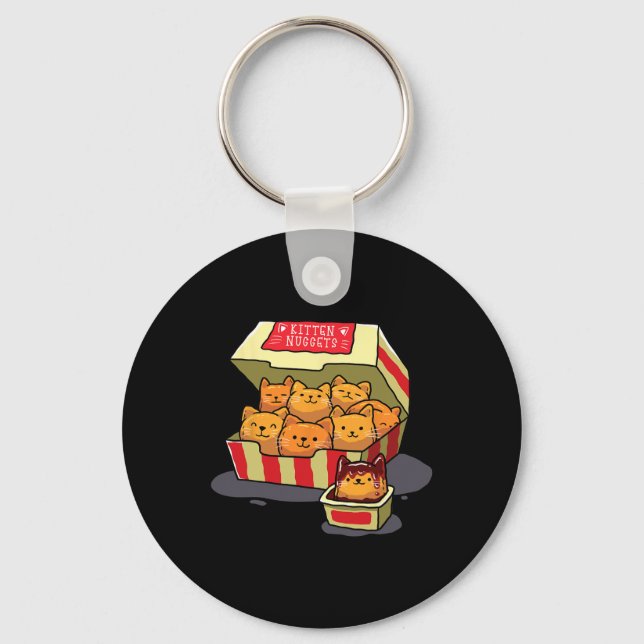 Kitten Nuggets Food Pun Cat Lover Gift Chicken Nug Keychain (Front)