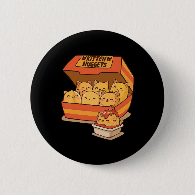 Kitten Nuggets Fun Cute Food Pun Cat Lover Chicken Button (Front)