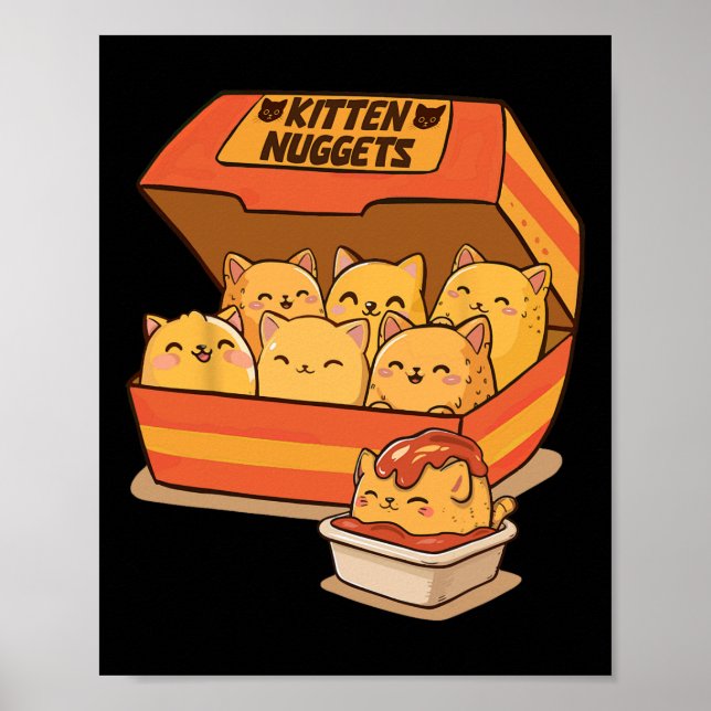 Kitten Nuggets Fun Cute Food Pun Cat Lover Chicken Poster (Front)