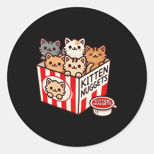 Kitten Nuggets Funny Cute Food Pun Cat Lover Chick Classic Round Sticker (Front)