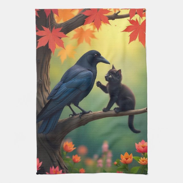 Kitten Oak Tree Garden Raven-Crows Kitchen Kitchen Towel (Vertical)