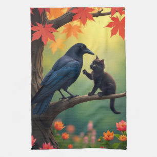 Kitten Oak Tree Garden Raven-Crows Kitchen Towel