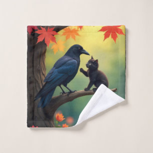 Kitten Oak Tree Garden Raven-Crows Wash Cloth
