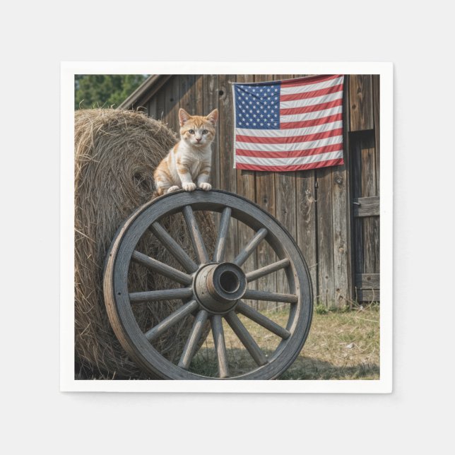 Kitten On an Old Wagon Wheel  Napkins (Front)