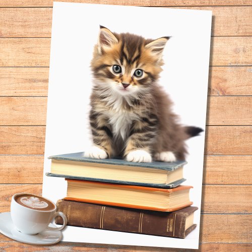 Kitten on Stack of Books 2 Decoupage Paper