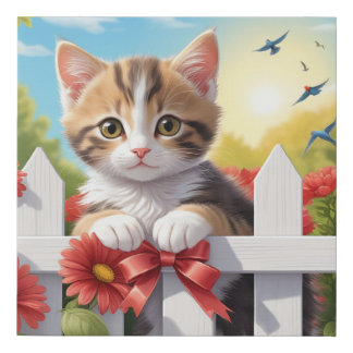 Kitten on the fence faux canvas print