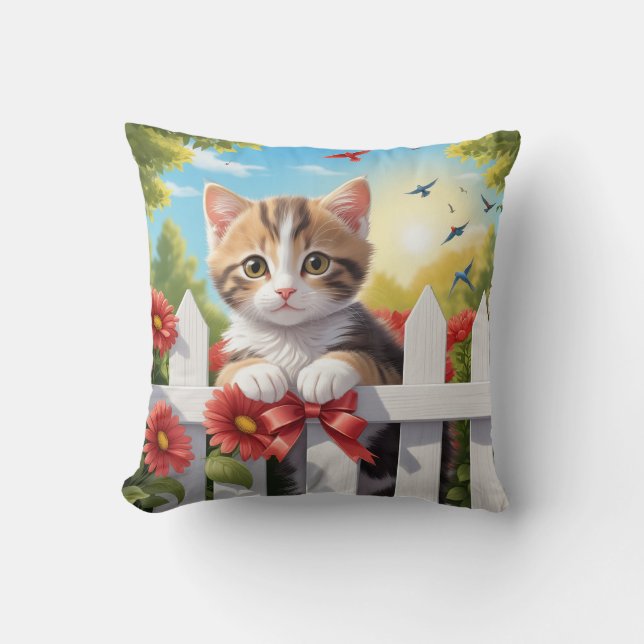Kitten on the fence throw pillow (Front)