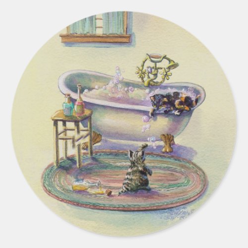 KITTEN on the TUB by SHARON SHARPE Classic Round Sticker