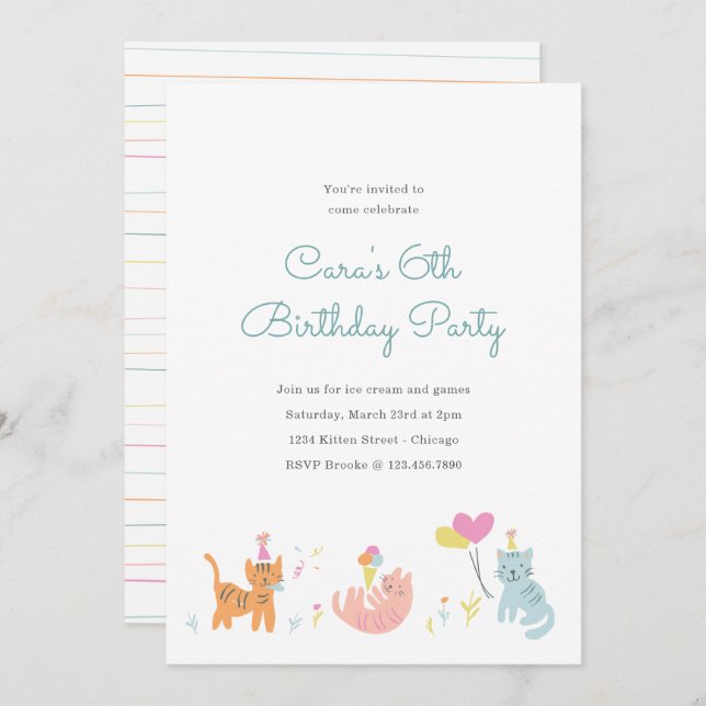 Kitten Party Birthday Invite (Front/Back)