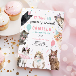 Kitten Party Calling All Pawty Animals Birthday Invitation