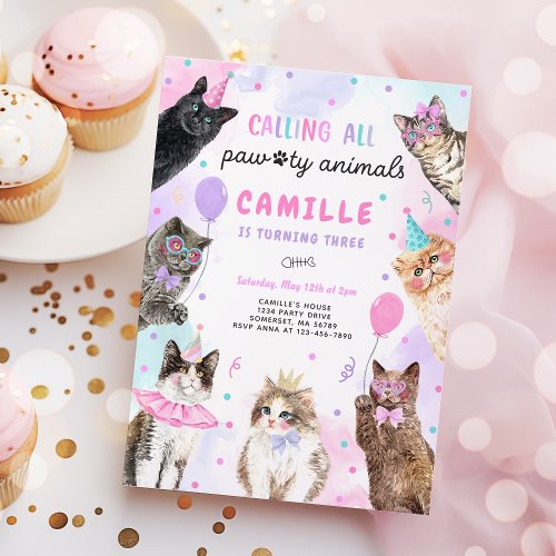 Kitten Party Calling All Pawty Animals Birthday Invitation