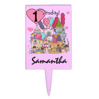 Kitten Party First Birthday Cake Topper