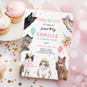Kitten Party Let's Pawty Kitty Cat Birthday Invitation