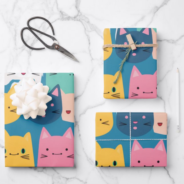 Kitten Pattern, Colorful Wrapping Paper (Front)