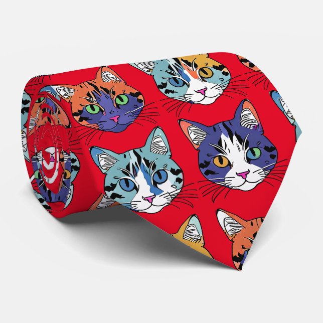 Kitten Pattern Neck Tie (Rolled)