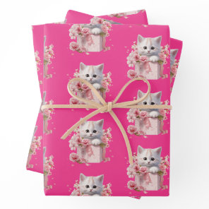 Kitten Pattern Pink Wrapping Paper For Cat Lovers