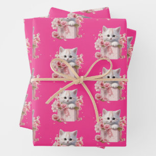 Kitten Pattern Pink Wrapping Paper For Cat Lovers
