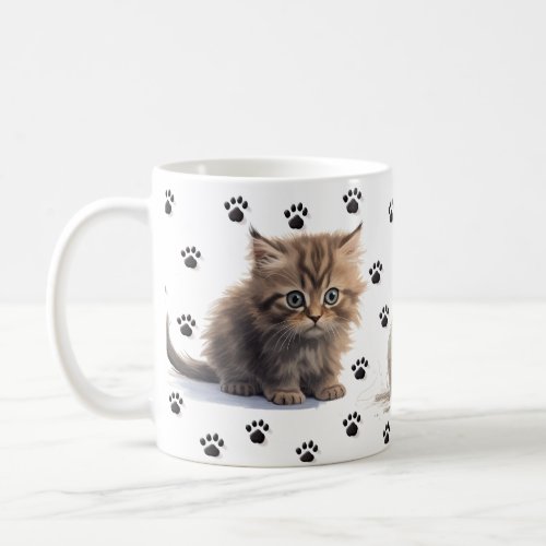 Kitten Paw Prints and Ball of Wool Coffee Mug