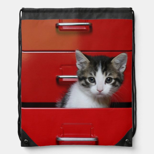 Kitten Peeking Drawstring Bag (Front)