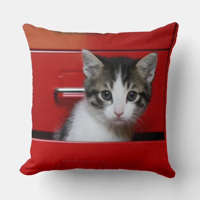Kitten Peeking Throw Pillow (Front)