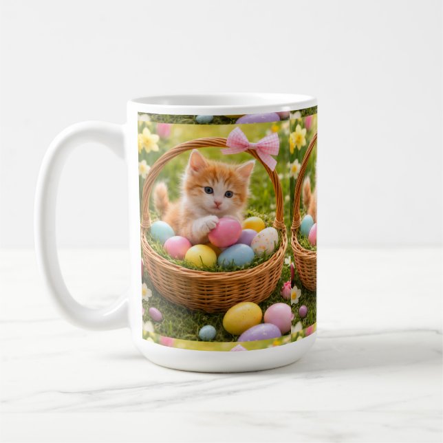 Kitten Photo Easter Eggs Pattern  Coffee Mug (Left)