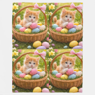 Kitten Photo Easter Eggs Pattern Fleece Blanket
