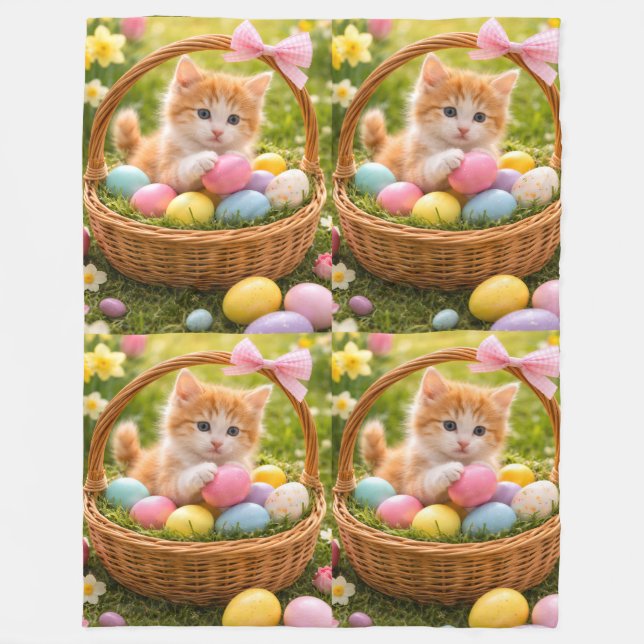 Kitten Photo Easter Eggs Pattern  Fleece Blanket (Front)