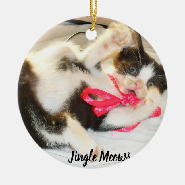 Kitten Photo Text Jingle Meows, Customize,  Ceramic Ornament (Front)