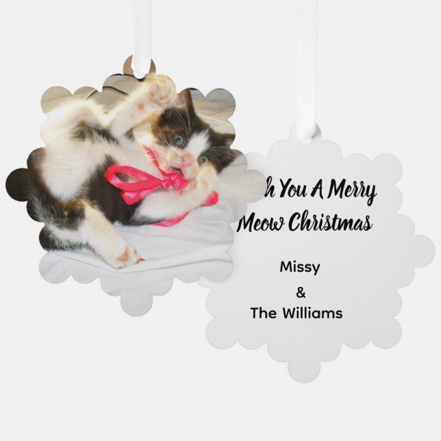 Kitten Photo Text Ornament, Snowflake, Customize,  Ornament Card (Front/Back)