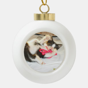 Kitten Photo Text , Snowflake, Customize, Ceramic Ball Christmas Ornament