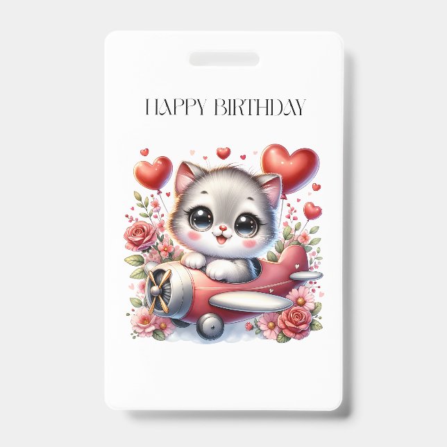 Kitten Pilot Birthday Badge (Front)