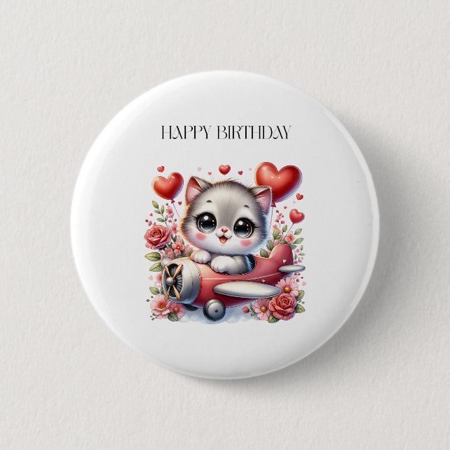 Kitten Pilot Birthday Button (Front)
